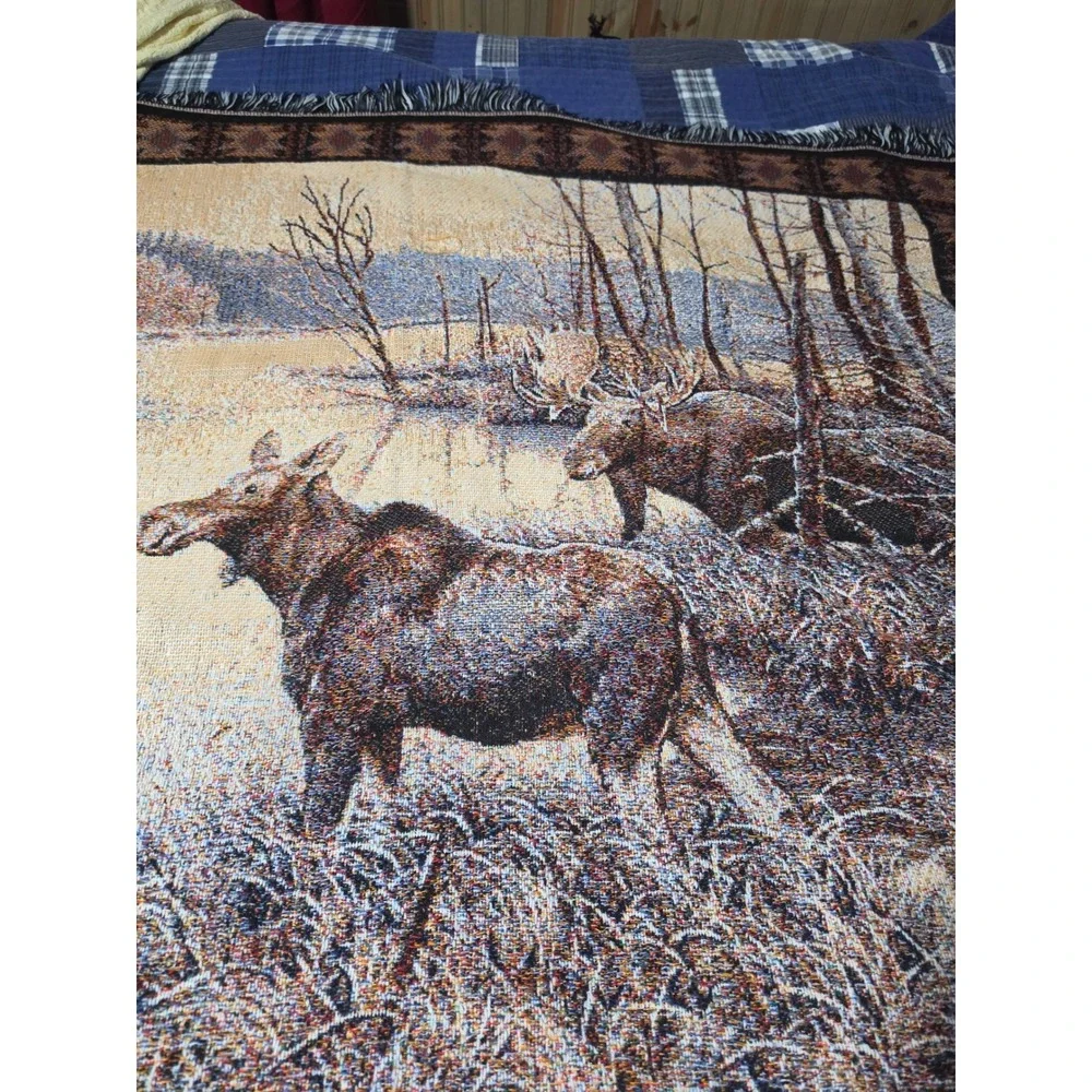 Jim Kasper Woven Tapestry Throw Blanket Moose Wildlife Cabin Decor 48x56